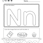 Free Printable Letter N Coloring Worksheet For Kindergarten Inside Letter N Worksheets Free Printables