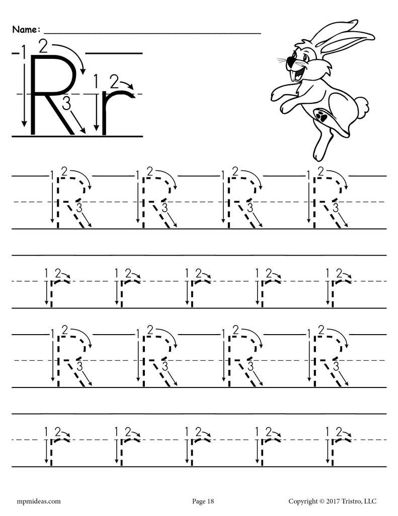 Free Printable Letter R Tracing Worksheet With Number And In Letter R Worksheets Preschool Free