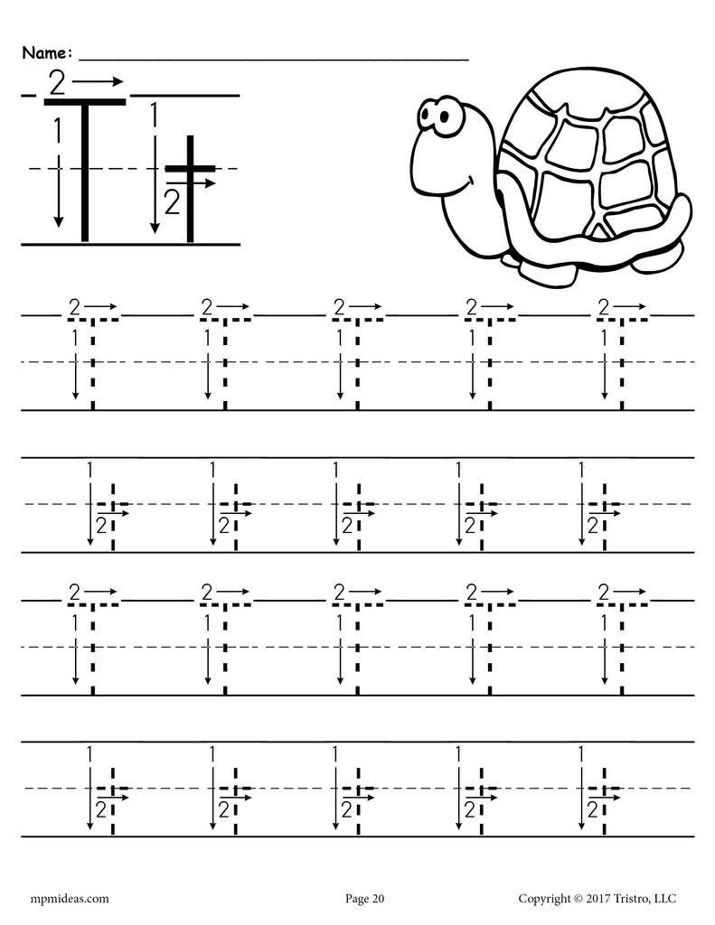 Free Printable Letter T Tracing Worksheet With Number And in Alphabet Tracing Worksheets With Arrows