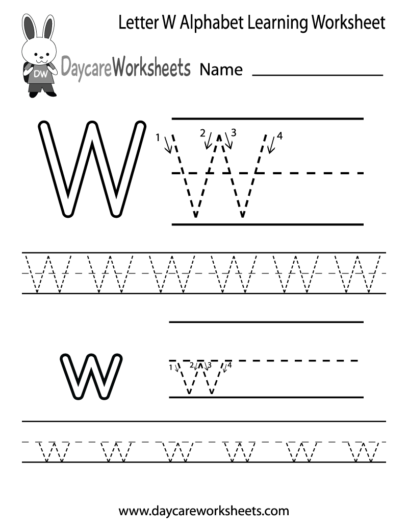 Free Printable Letter W Alphabet Learning Worksheet For with Letter V Worksheets Pre K