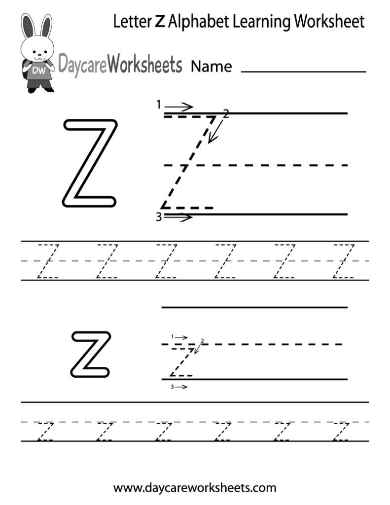 Free Printable Letter Z Alphabet Learning Orksheet For In Letter Z Worksheets For Preschool
