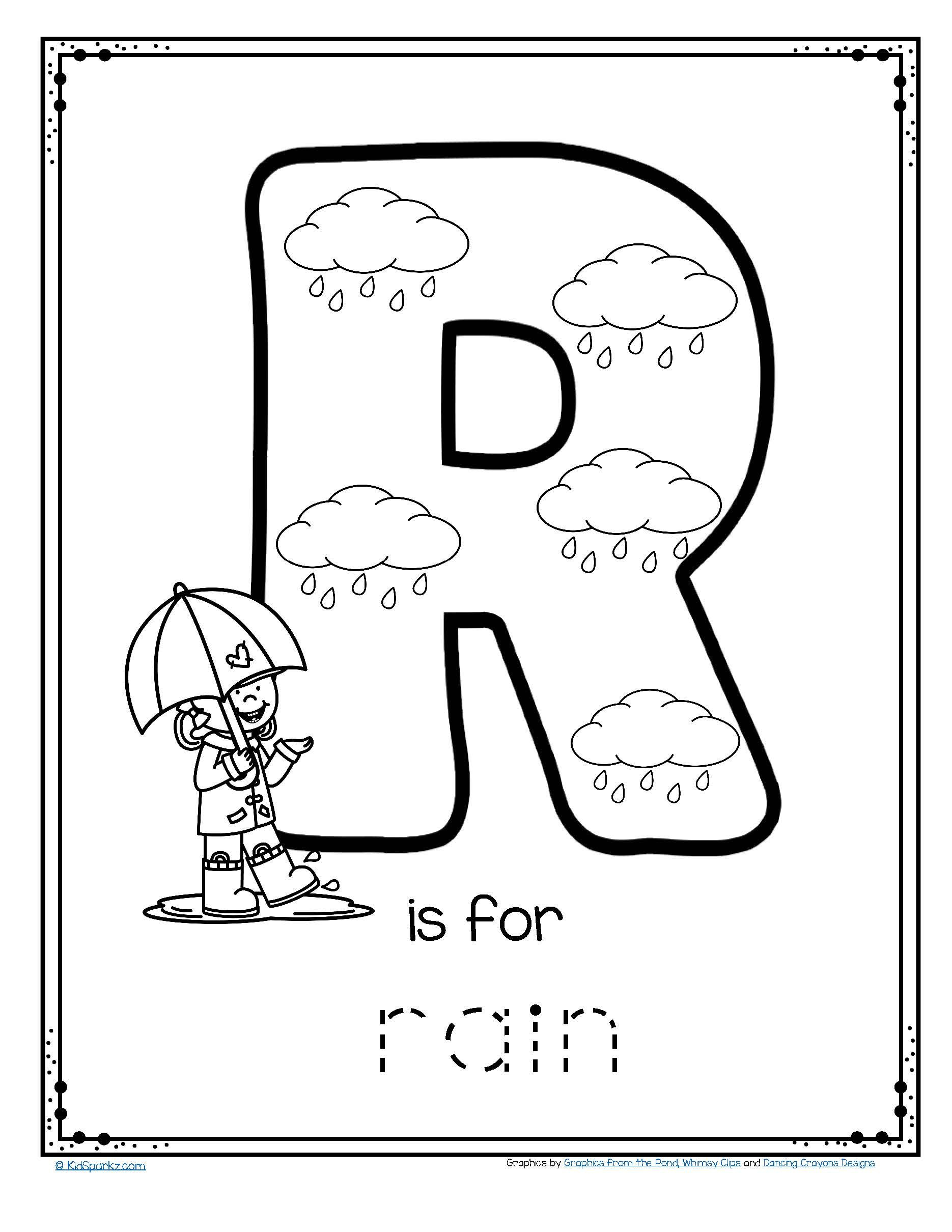 Free R Is For Rain Alphabet Trace And Color Printable in Letter R Worksheets Pre K