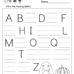 Halloween Missing Letter Worksheet   Free Kindergarten In Alphabet Worksheets With Missing Letters