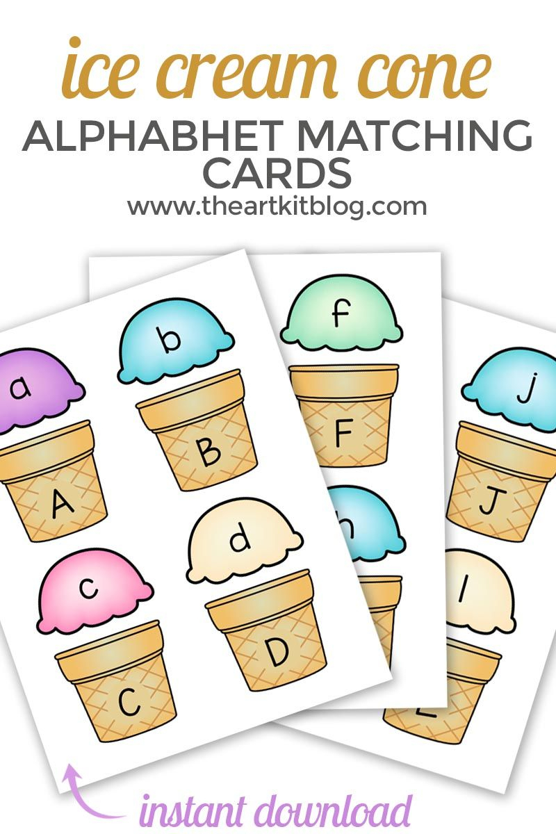 Ice Cream Cone Alphabet Match Up Printable Cards - Instant inside Alphabet Match Up Worksheets