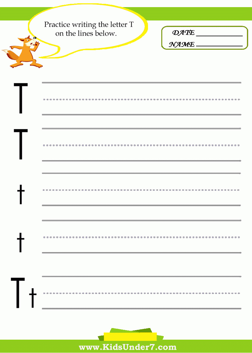 Kids Under 7: Letter T Practice Writing Worksheet regarding Letter T Worksheets Handwriting