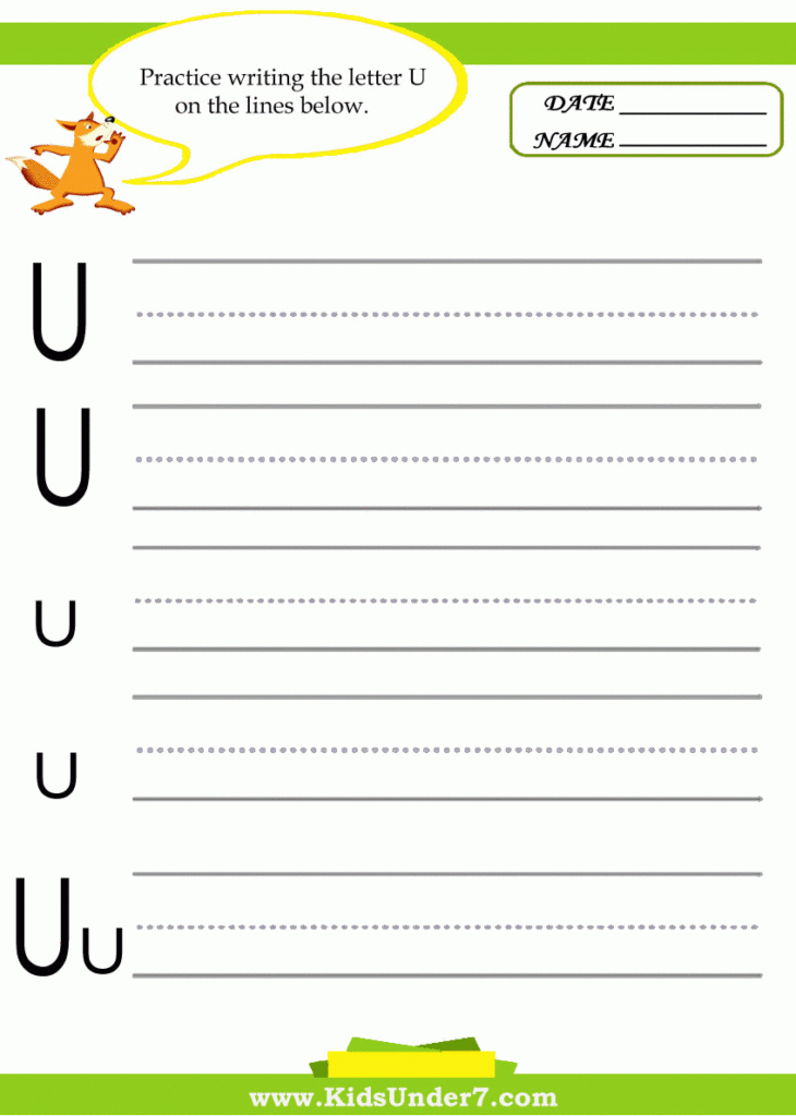 Kids Under 7: Letter U Practice Writing Worksheet In Letter U Worksheets Handwriting Kindergarten