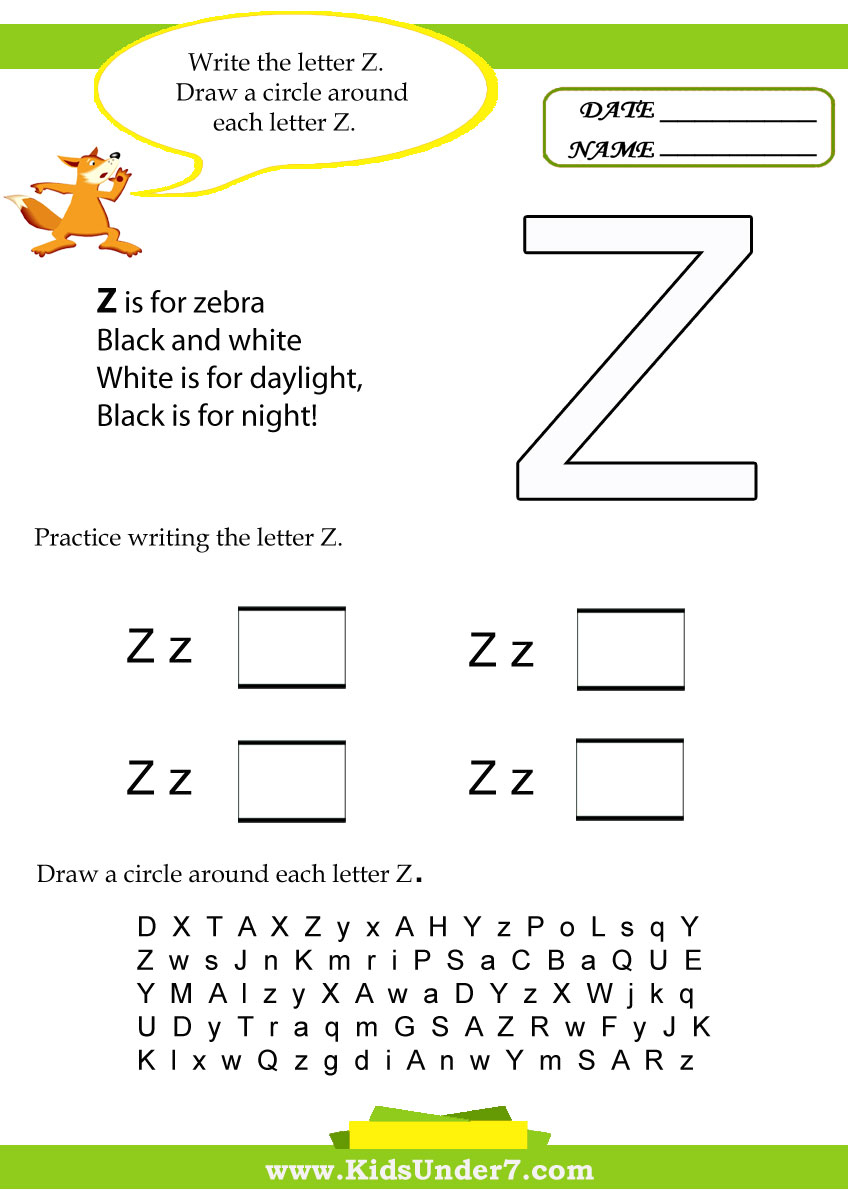 Kids Under 7: Letter Z Worksheets intended for Letter Z Worksheets For Toddlers