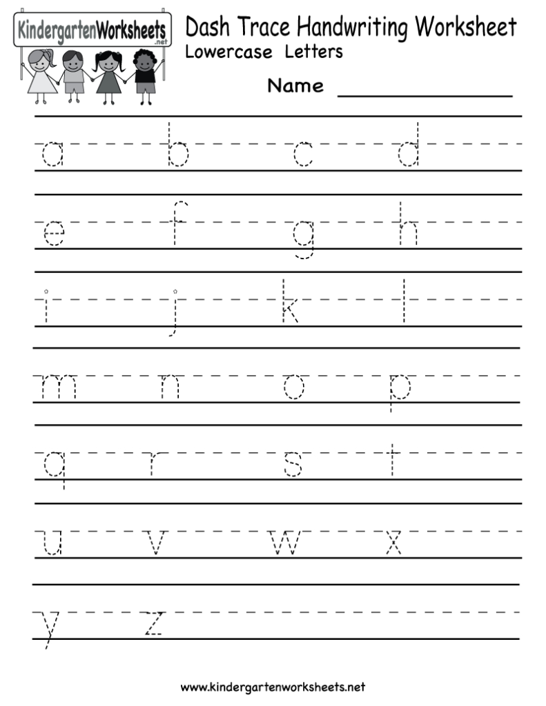 Kindergarten Dash Trace Handwriting Worksheet Printable Intended For Alphabet Handwriting Worksheets A To Z Printable