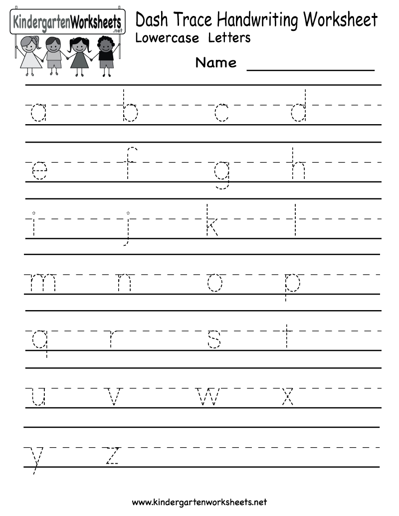Kindergarten Dash Trace Handwriting Worksheet Printable intended for Alphabet Worksheets Lowercase