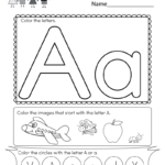Kindergarten Letter A Coloring Worksheet Printable Intended For Letter A Alphabet Worksheets