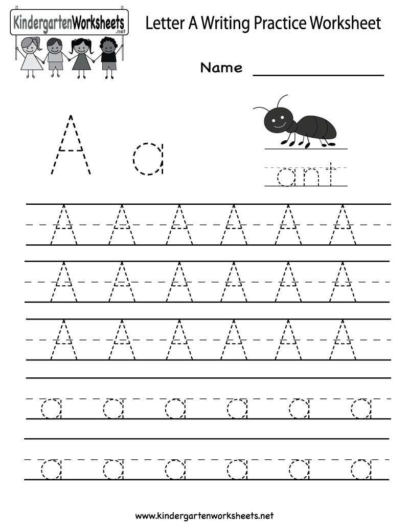 Kindergarten Letter A Writing Practice Worksheet Printable intended for Letter A Alphabet Worksheets