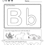 Kindergarten Letter B Coloring Worksheet Printable | English Regarding Letter B Worksheets For First Grade