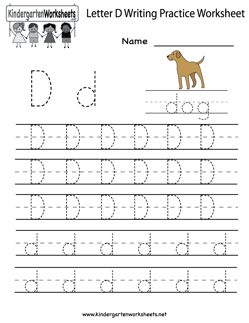 Kindergarten Letter D Writing Practice Worksheet Printable within Letter D Worksheets