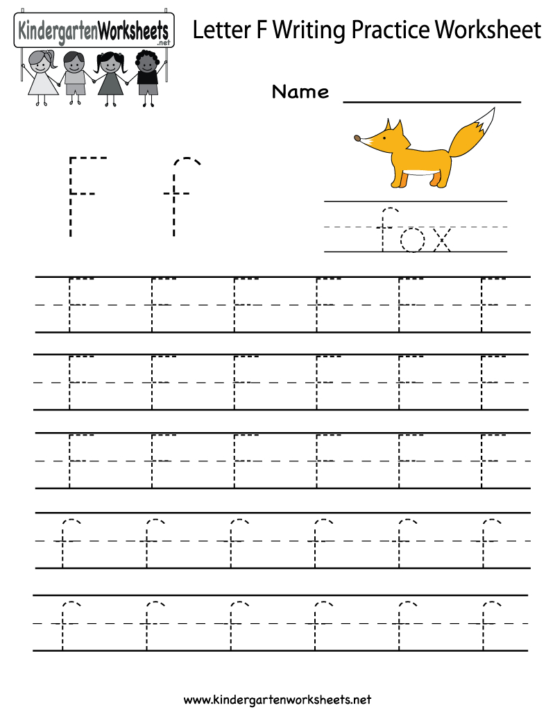 Kindergarten Letter F Writing Practice Worksheet Printable in Letter F Worksheets Free