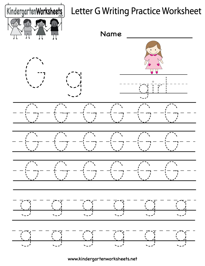 Kindergarten Letter G Writing Practice Worksheet Printable within Letter G Worksheets For Kinder