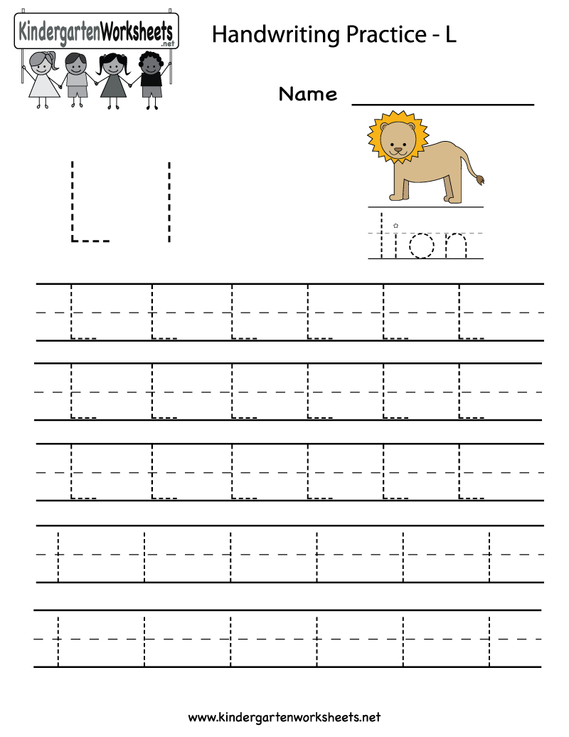Kindergarten Letter L Writing Practice Worksheet Printable pertaining to Letter L Worksheets For Pre K