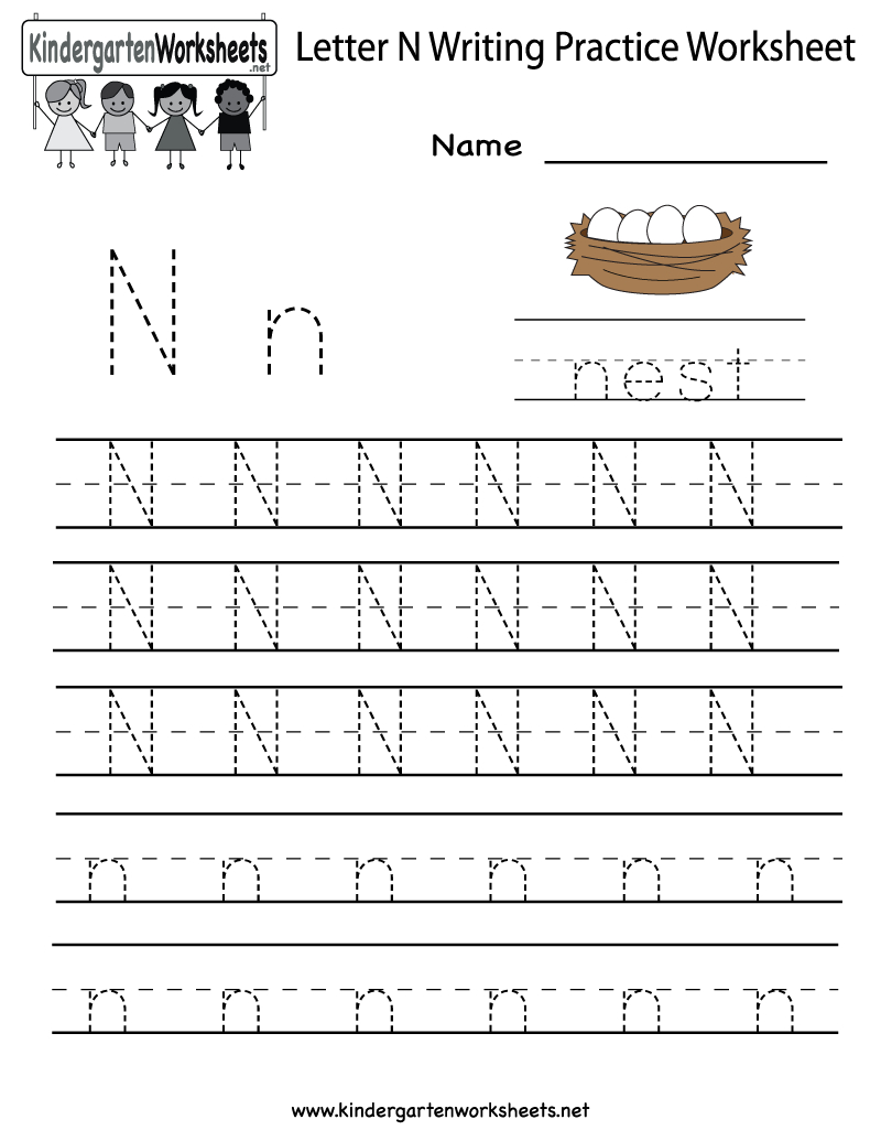 Kindergarten Letter N Writing Practice Worksheet Printable inside Letter N Worksheets For Kindergarten
