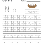 Kindergarten Letter N Writing Practice Worksheet Printable With Regard To Alphabet N Worksheets