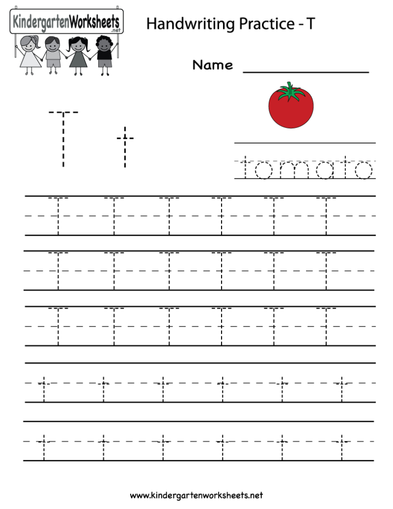 Kindergarten Letter T Writing Practice Worksheet Printable Regarding Letter T Worksheets Handwriting