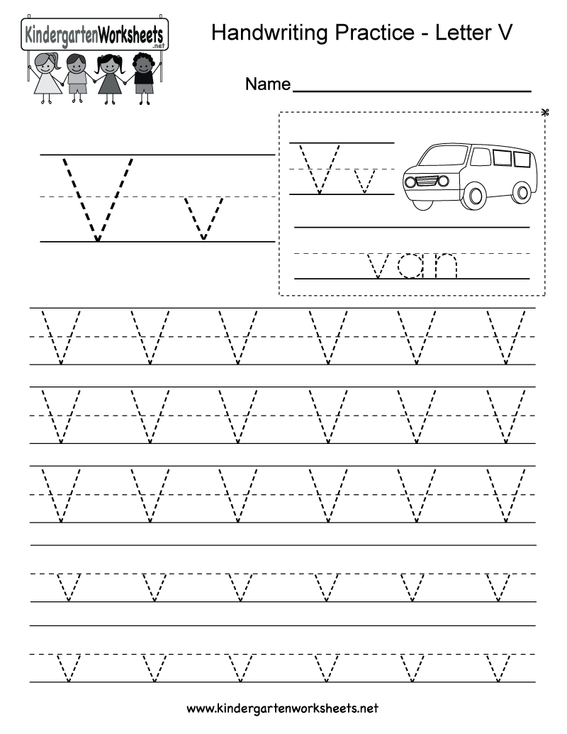 Kindergarten Letter V Writing Practice Worksheet Printable pertaining to Letter V Worksheets Printable