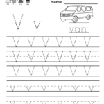 Kindergarten Letter V Writing Practice Worksheet Printable Throughout Letter V Worksheets Printable