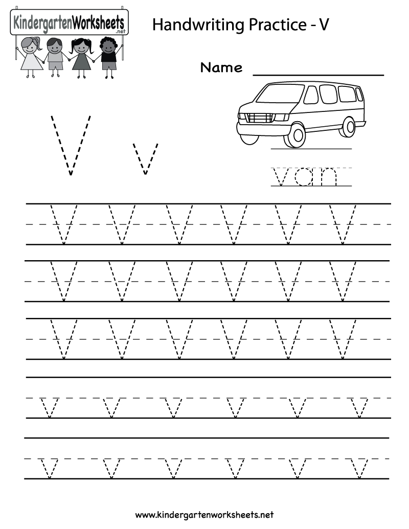 Kindergarten Letter V Writing Practice Worksheet Printable throughout Letter V Worksheets Printable