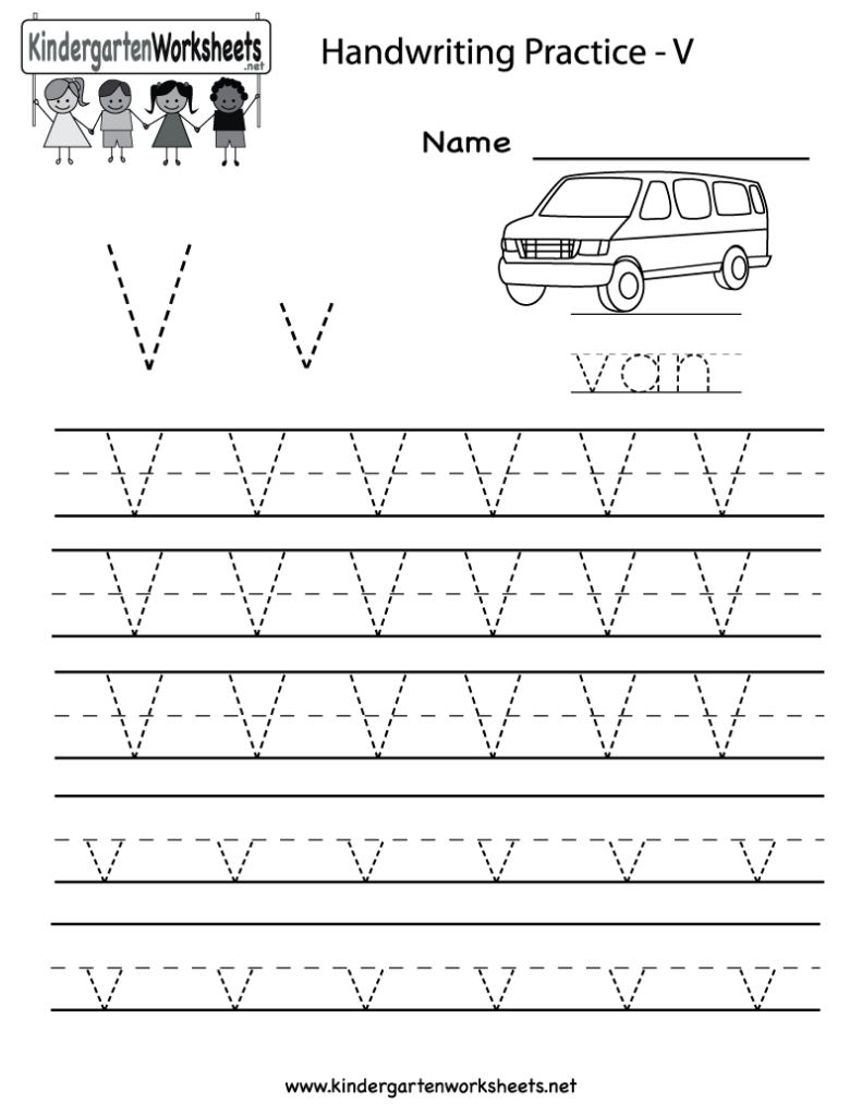 Kindergarten Letter V Writing Practice Worksheet Printable With Regard To Alphabet Letter V Worksheets