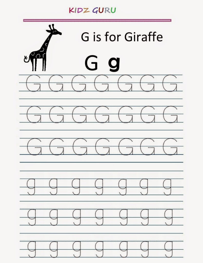 Kindergarten Worksheets: Printable Tracing Worksheet Inside Alphabet G Worksheets