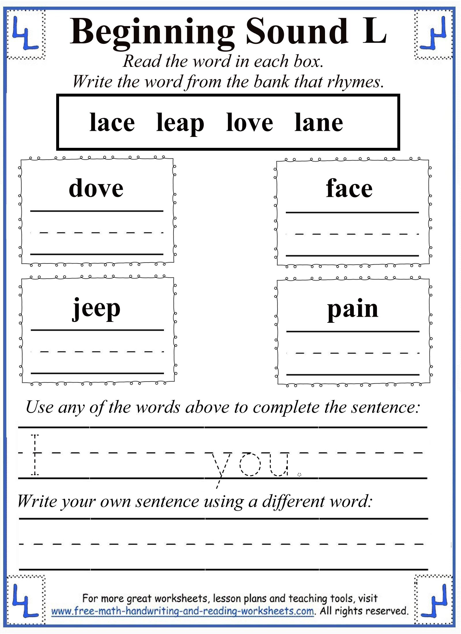 L Letter Worksheets in Letter L Worksheets For First Grade