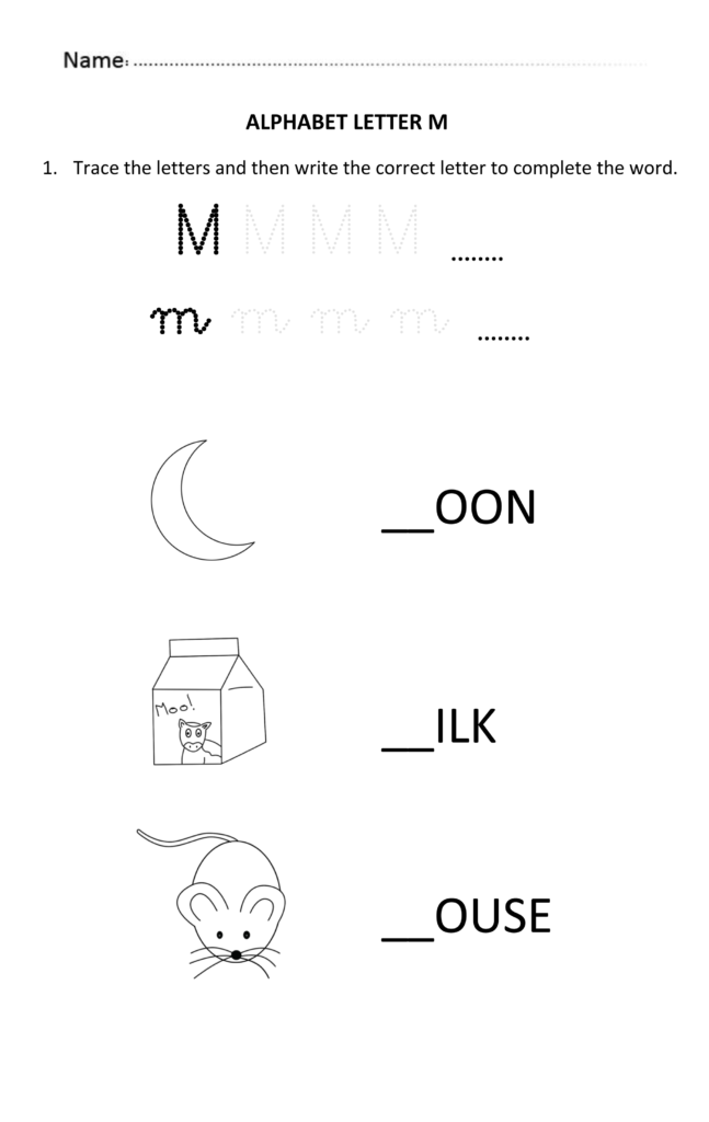 Learning And Writing Letter M For 5 And 6 Years Old Students Intended For 5 Year Old Alphabet Worksheets