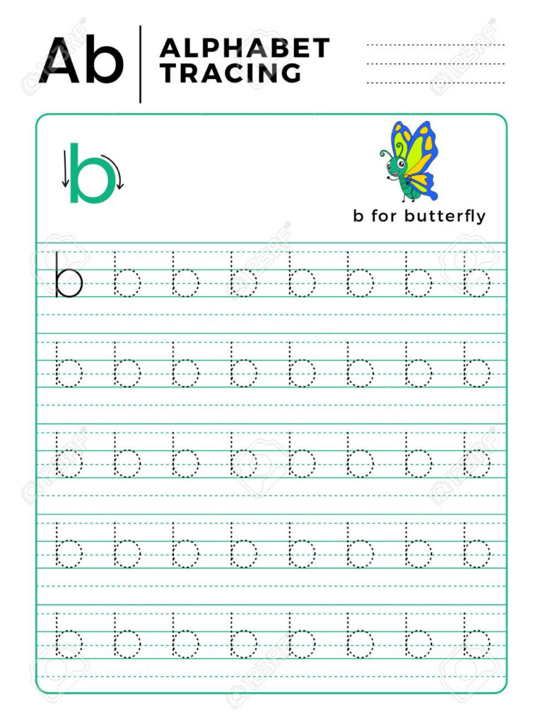 Letter B Alphabet Tracing Book With Example And Funny Butterfly.. With Letter B Worksheets For Preschool Free