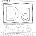 Letter D Coloring Worksheet   Free Kindergarten English Within D Letter Worksheets
