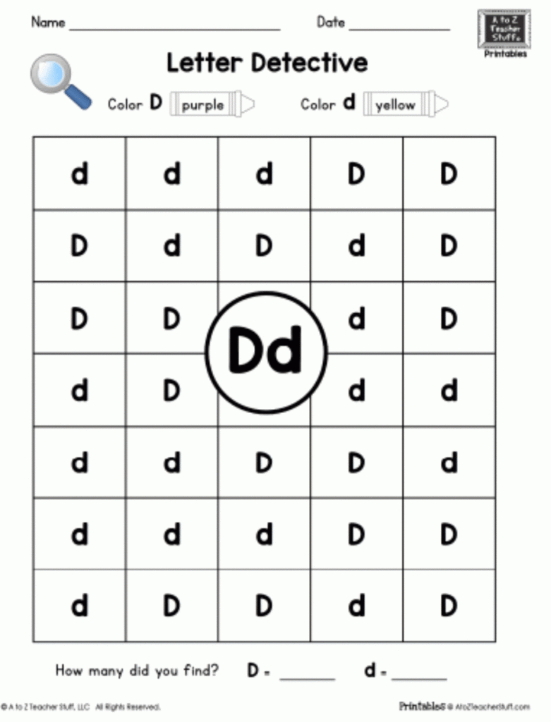Letter D: Letter Detective Uppercase & Lowercase Visual Inside Letter D Worksheets For Preschool Pdf