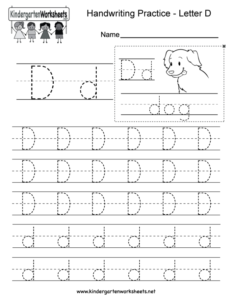 Letter D Writing Practice Worksheet   Free Kindergarten Intended For Letter D Worksheets For Preschool Pdf