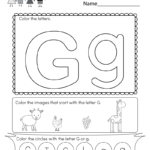 Letter G Coloring Worksheet   Free Kindergarten English Intended For Letter G Worksheets For Kinder