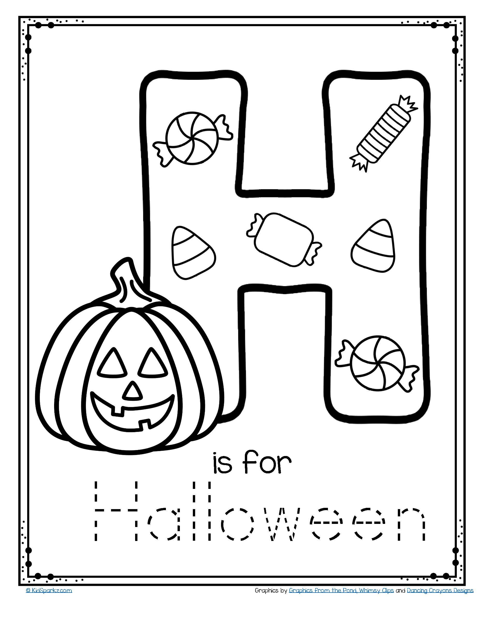 Letter H Is For Halloween Trace And Color Printable Free within Alphabet Halloween Worksheets