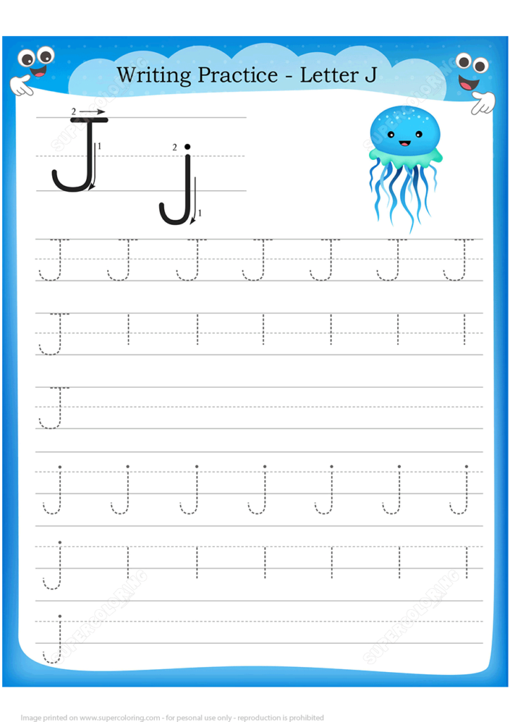 Letter J Is For Jellyfish Handwriting Practice Worksheet Inside J Letter Worksheets