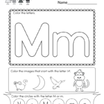 Letter M Coloring Worksheet   Free Kindergarten English For Letter M Worksheets Printable