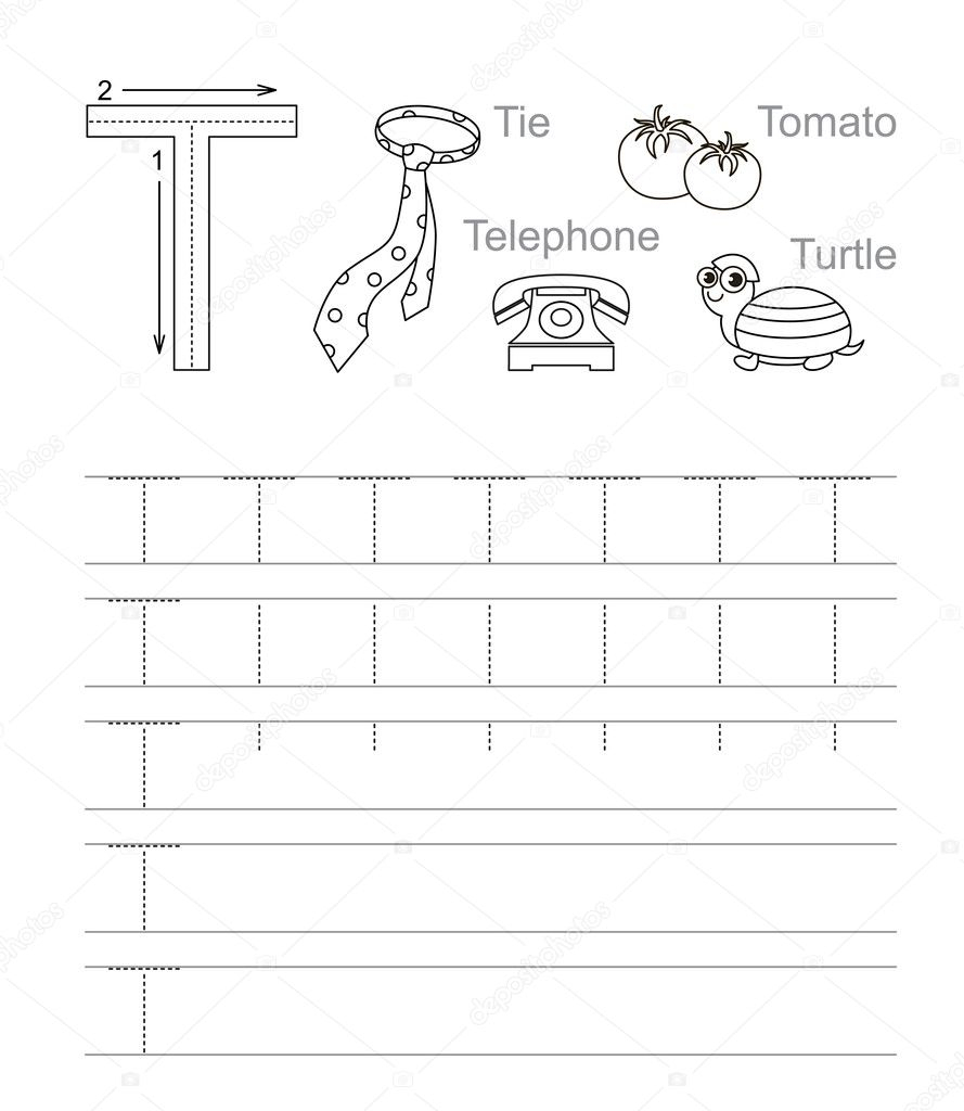 Letter T. Learn Handwriting. — Stock Vector within Letter T Worksheets Handwriting
