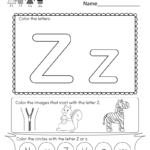Letter Z Coloring Worksheet   Free Kindergarten English In Letter Z Worksheets For Kindergarten