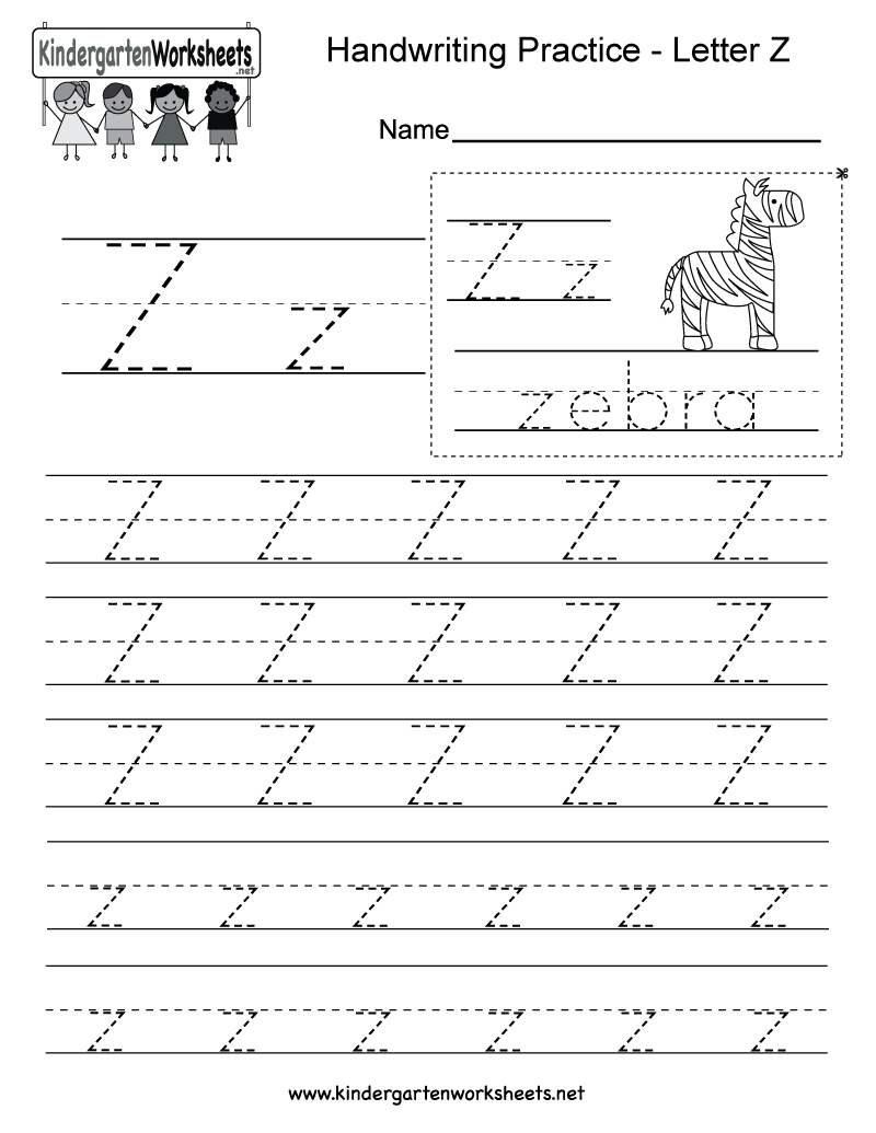 Letter Z Writing Practice Worksheet - Free Kindergarten for Alphabet Handwriting Worksheets A To Z Free Printables