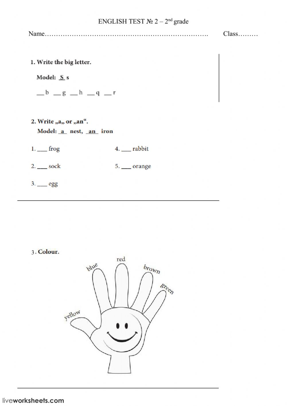 Letters, Colours, A - An - Interactive Worksheet inside Letter 2 Worksheets