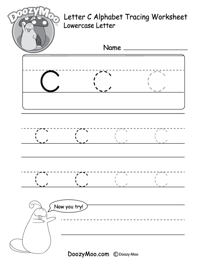 Lowercase Letter "c" Tracing Worksheet   Doozy Moo In Alphabet Tracing Worksheets With Arrows