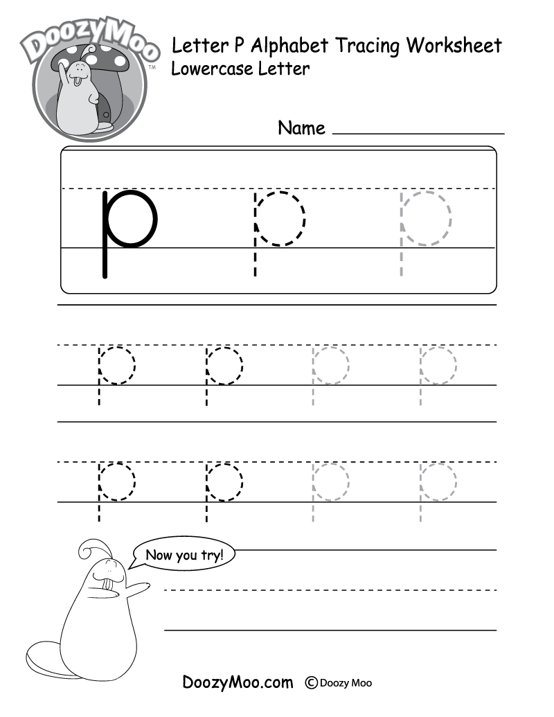 Lowercase Letter &amp;quot;p&amp;quot; Tracing Worksheet - Doozy Moo inside Alphabet Worksheets P