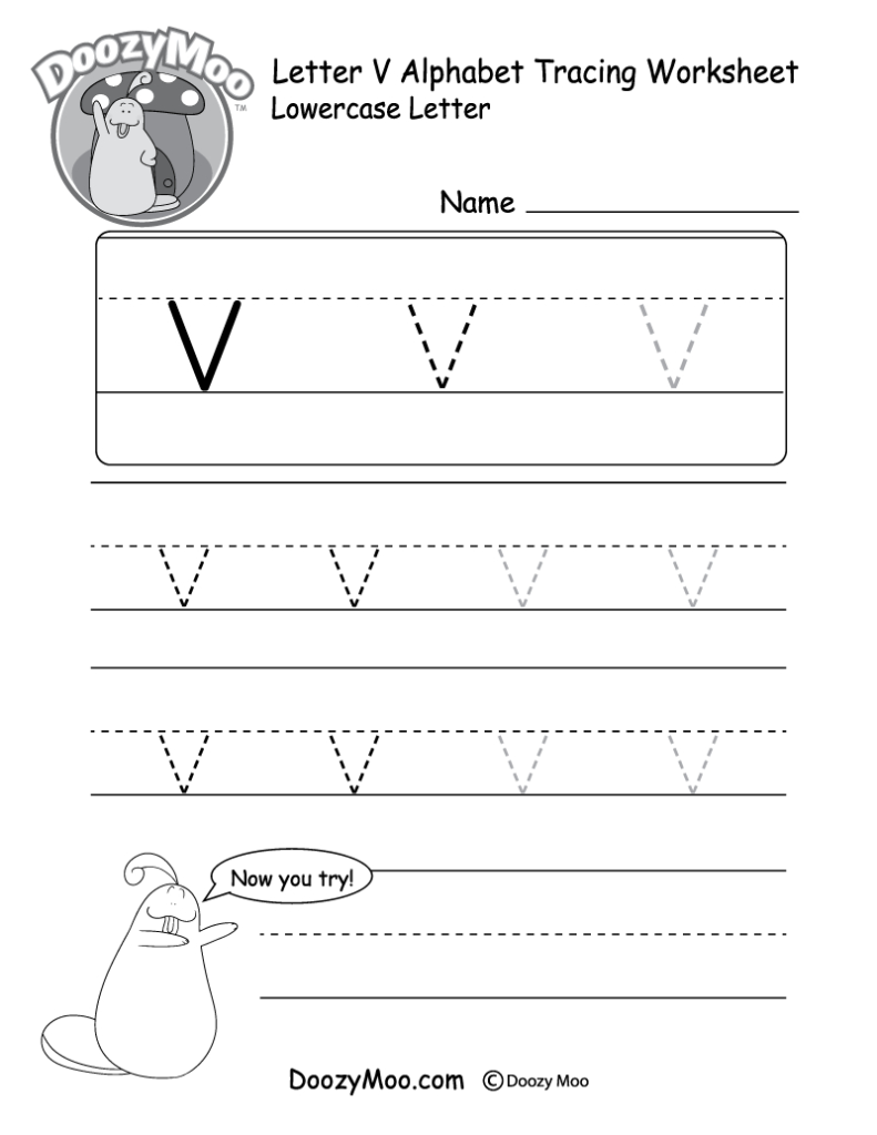 Lowercase Letter "v" Tracing Worksheet   Doozy Moo Throughout Letter V Worksheets For Kindergarten