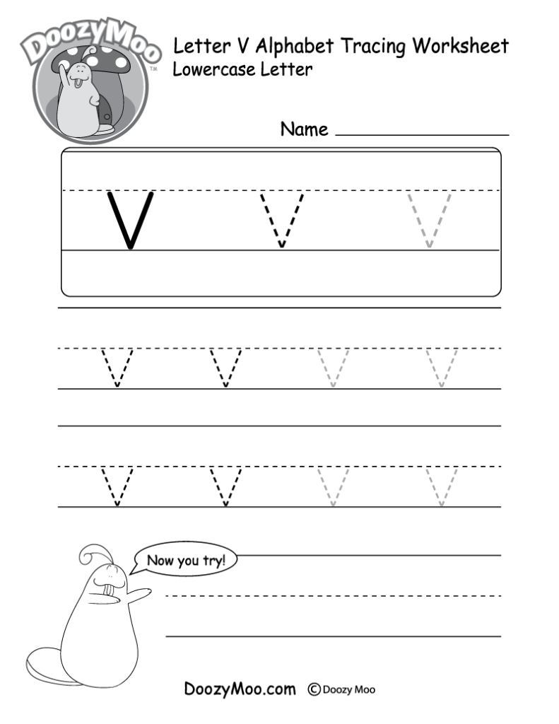 Lowercase Letter "v" Tracing Worksheet   Doozy Moo Throughout Letter V Worksheets For Preschoolers