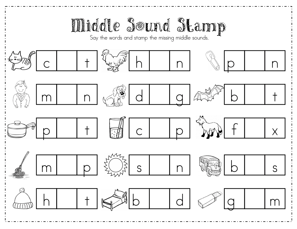 Middle Sound Stamp.pdf | Kindergarten Reading, Kindergarten in Letter Sounds Worksheets Pdf
