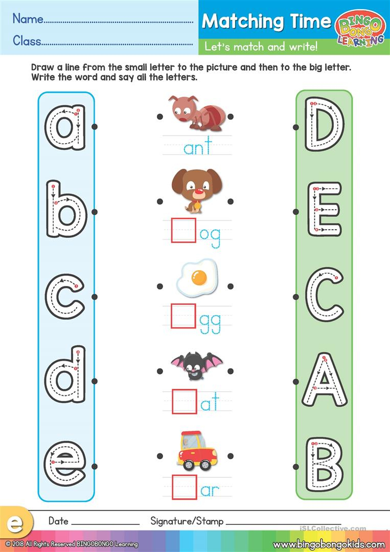 Phonics Matching Time Worksheet (Uppercase &amp;amp; Lowercase A-E with Letter Matching Worksheets