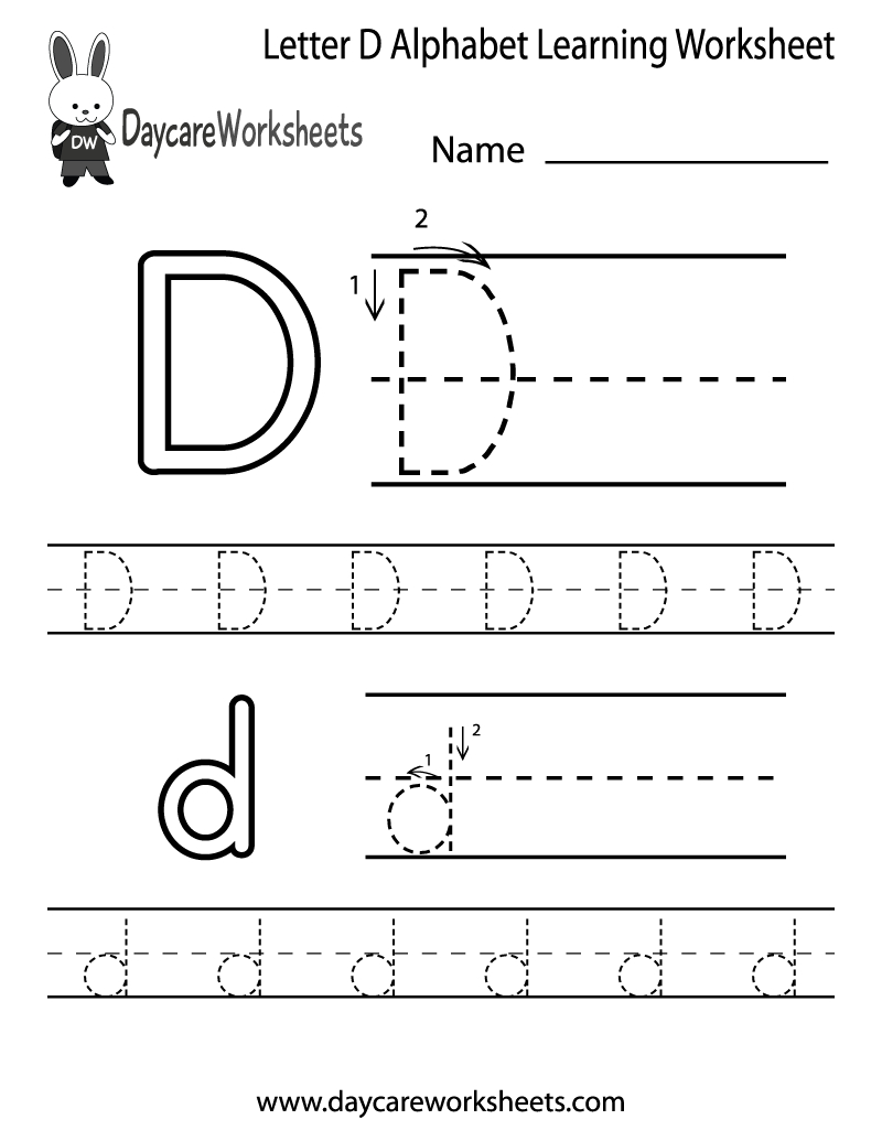 Preschool Letter D Alphabet Learning Worksheet Printable for Letter D Worksheets For Pre K