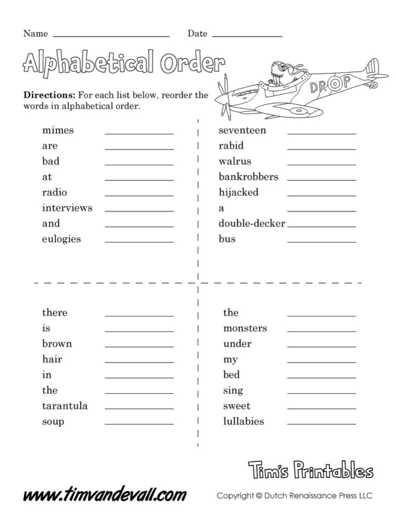 Printable Alphabetical Order Worksheets, Language Arts Pdf Throughout Alphabet Order Worksheets Free